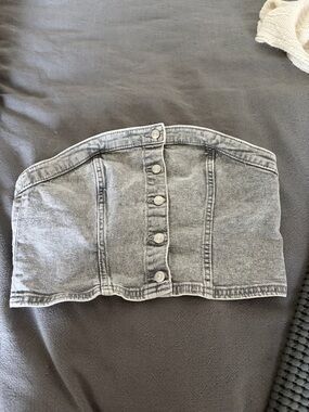 H&M Gray Denim Button-Front Mini Skirt